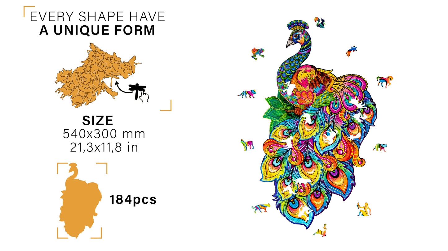 Woodvio™ Peacock Wooden Jigsaw Puzzle (54 x 30 cm) UK