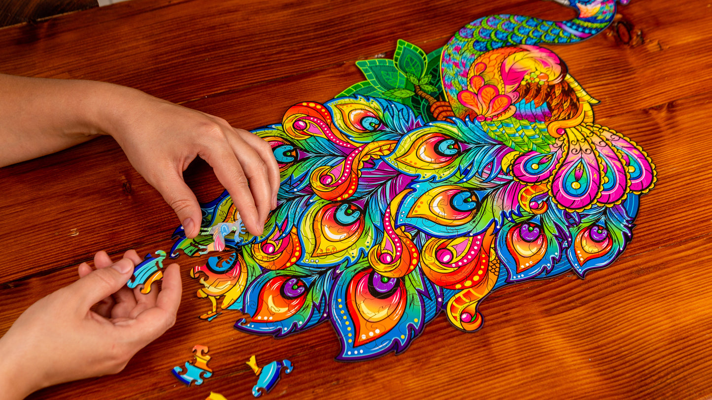 Woodvio™ Peacock Wooden Jigsaw Puzzle (54 x 30 cm) UK